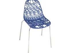 Lote de 4 sillas de cocina de diseño moderno, asiento con diseño de panal, patas cromadas IKO (azul)