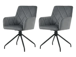 Lote de 2 sillas de comedor giratorias 360° con motivo de rombos, sillón acolchado, butaca moderna, terciopelo, gris antracita