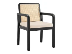 Lote de 6 sillas de comedor - cojín de asiento de terciopelo - con respaldo de ratán y patas de madera de hevea - Negro