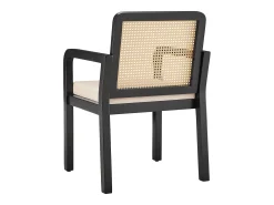 Lote de 6 sillas de comedor - cojín de asiento de terciopelo - con respaldo de ratán y patas de madera de hevea - Negro