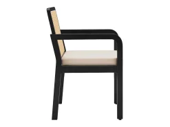 Lote de 6 sillas de comedor - cojín de asiento de terciopelo - con respaldo de ratán y patas de madera de hevea - Negro