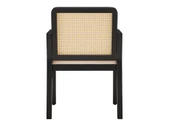 Lote de 6 sillas de comedor - cojín de asiento de terciopelo - con respaldo de ratán y patas de madera de hevea - Negro
