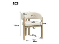 Lote de 4 sillas de madera maciza con reposabrazos - Estructura de madera maciza - Tejido bouclé - Natural