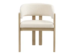 Lote de 4 sillas de madera maciza con reposabrazos - Estructura de madera maciza - Tejido bouclé - Natural