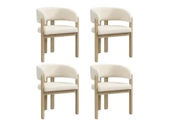 Lote de 4 sillas de madera maciza con reposabrazos - Estructura de madera maciza - Tejido bouclé - Natural