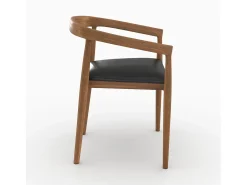 Lote de 2 sillas de madera de teca barnizada y asiento de cuero negro - Bali
