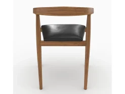 Lote de 2 sillas de madera de teca barnizada y asiento de cuero negro - Bali