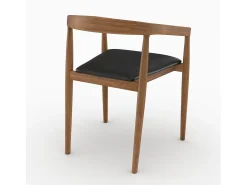 Lote de 2 sillas de madera de teca barnizada y asiento de cuero negro - Bali