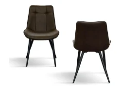 Lote de 4 sillas de piel sintética color castaño y patas de metal negro - BRUSELAS