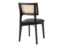 Lote de 6 sillas de terciopelo, efecto ratán y madera de hevea - Negro - CALENYA