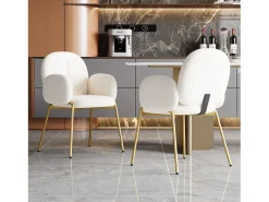 Lote de 2 Sillas en felpa - patas de metal dorado - silla de tocador - silla de comedor - Beige