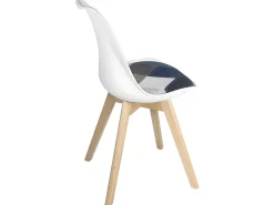 Lote de 2 sillas escandinavas, cojín de tela patchwork multicolor acolchado, asiento de plástico flexible, patas de madera LAO (azul)