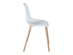 Lote de 4 sillas escandinavas de cocina diseño, asiento de plástico flexible, patas de madera de haya clara OVA (blanco)