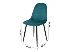 Lote de 4 sillas LOLY, asiento y respaldo en terciopelo azul petróleo, estructura de metal negro.