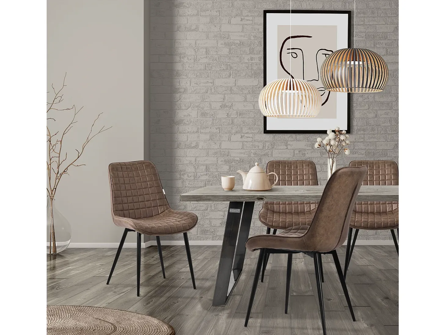 Lote de 2 sillas Sillas de comedor Silla de cocina Sillas de salón PU imitación piel marrón