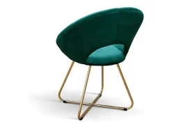 Lote de 4 sillones de tela efecto terciopelo verde, base de metal dorado - ZANTE