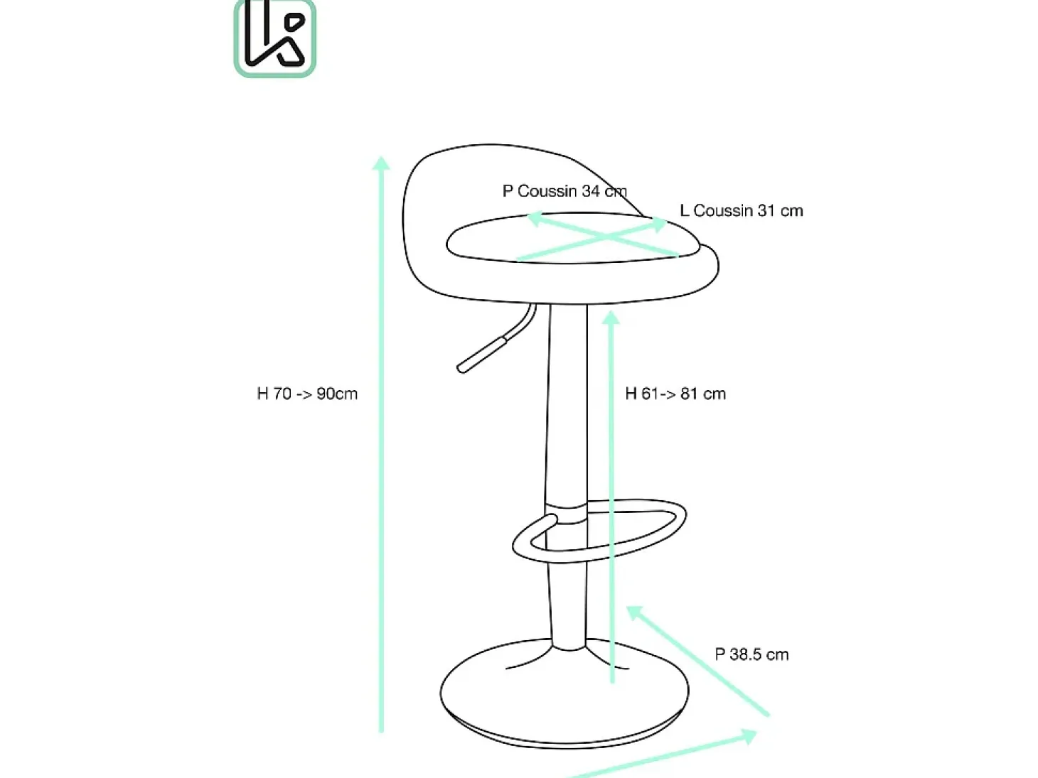 Lote de 2 taburetes de bar para cocina, asiento de cuero sintético, respaldo bajo, giratorio, altura ajustable, base de cromo SATI (blanco)