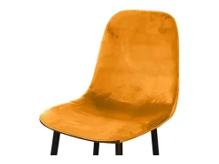 Lote de 4 taburetes LOLY, asiento y respaldo en terciopelo amarillo, estructura en metal negro.