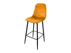 Lote de 4 taburetes LOLY, asiento y respaldo en terciopelo amarillo, estructura en metal negro.
