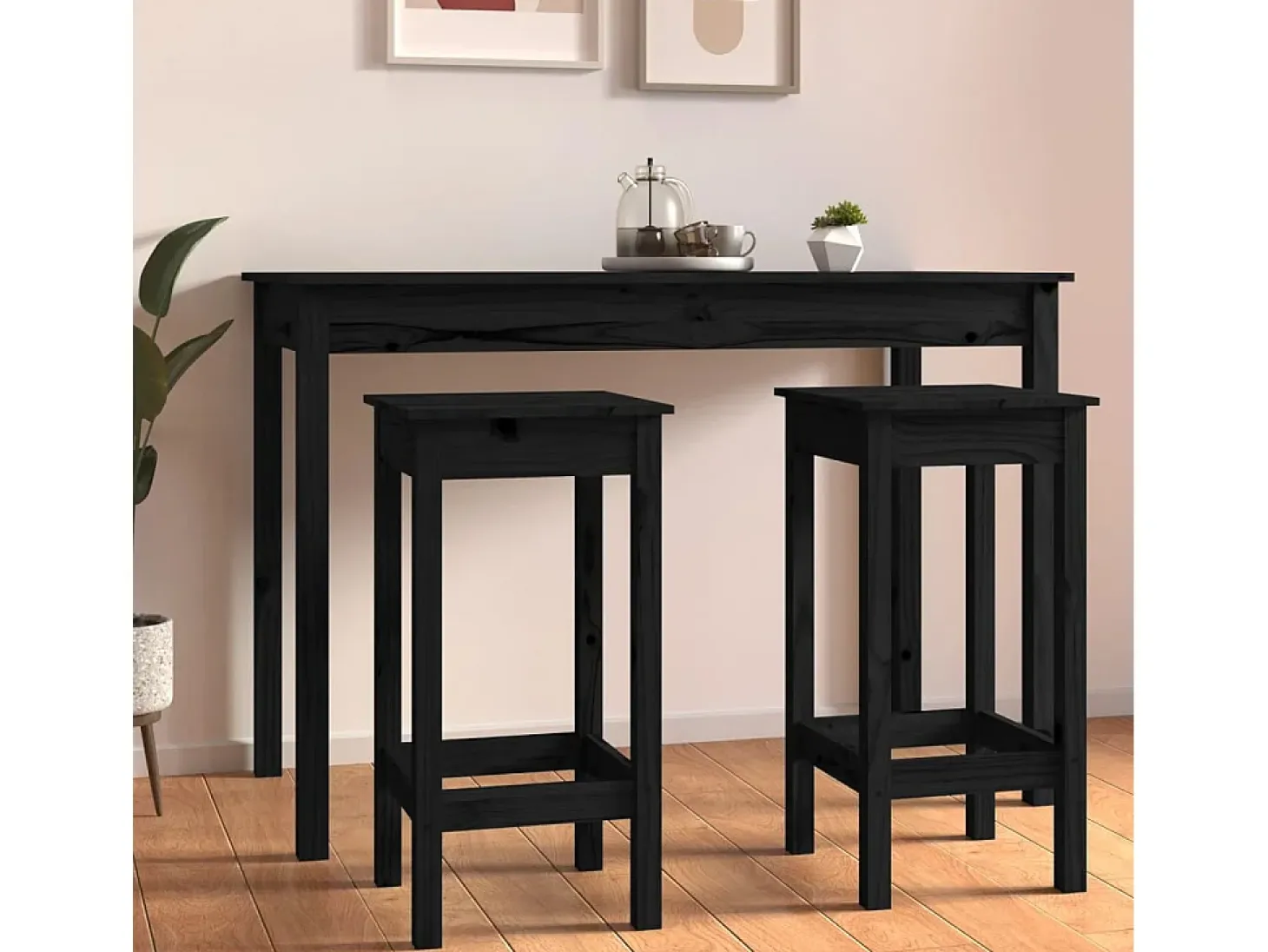Ølva Taburetes altos 2 uds madera maciza de pino negro 40x40x78 cm