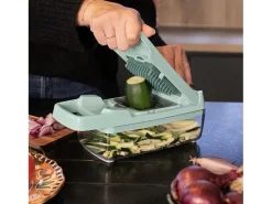Mandolina multifuncional con 8 cuchillas de acero inoxidable - Recipiente de 1,5 L apto para lavavajillas