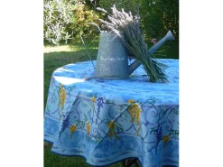 Mantel provenzal redondo antimanchas poliéster azul glicina 180 x 180 cm