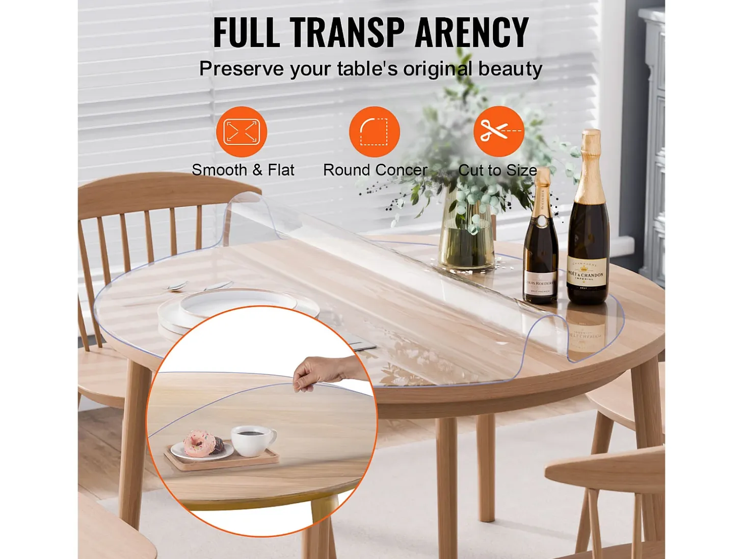 Mantel Transparente SucceBuy Protector de Mesa de PVC de 106 cm, Almohadilla de Escritorio Redonda de Plástico Transparente, 2 mm de Grosor