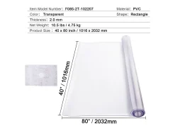 Mantel Transparente SucceBuy Protector de Mesa de PVC de 101.6 x 203.2 cm, Cubierta de Escritorio Transparente, 2.0 mm de Grosor