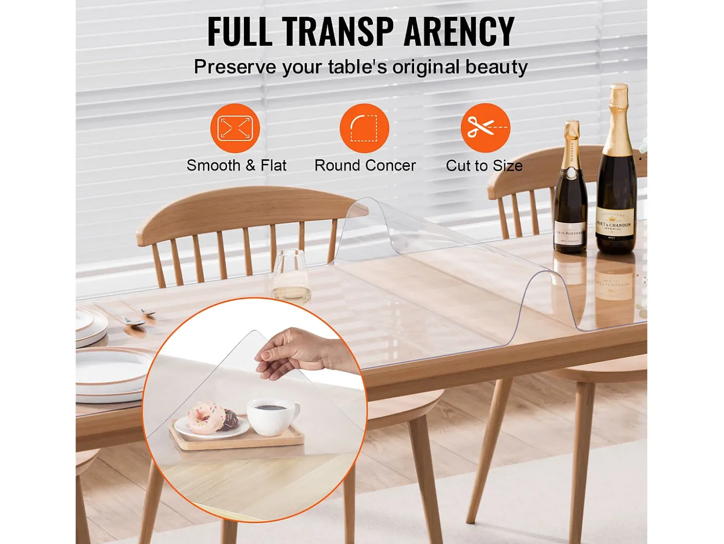 Mantel Transparente SucceBuy Protector de Mesa de PVC de 61 x 243 cm, Tapete de Escritorio de Plástico Transparente, 1.5 mm de Grosor