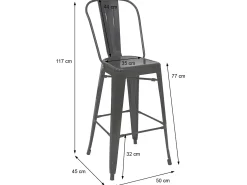 MCW-A73 Taburete de bar de metal (set de 4), rojo