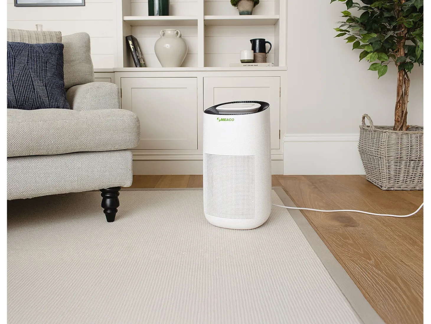 MEACO MeacoClean CA-HEPA 76x5, purificador de aire Wi-Fi, HEPA H13, ultrasilencioso 25 dB, sensor de calidad del aire, para hogar/oficina, blanco