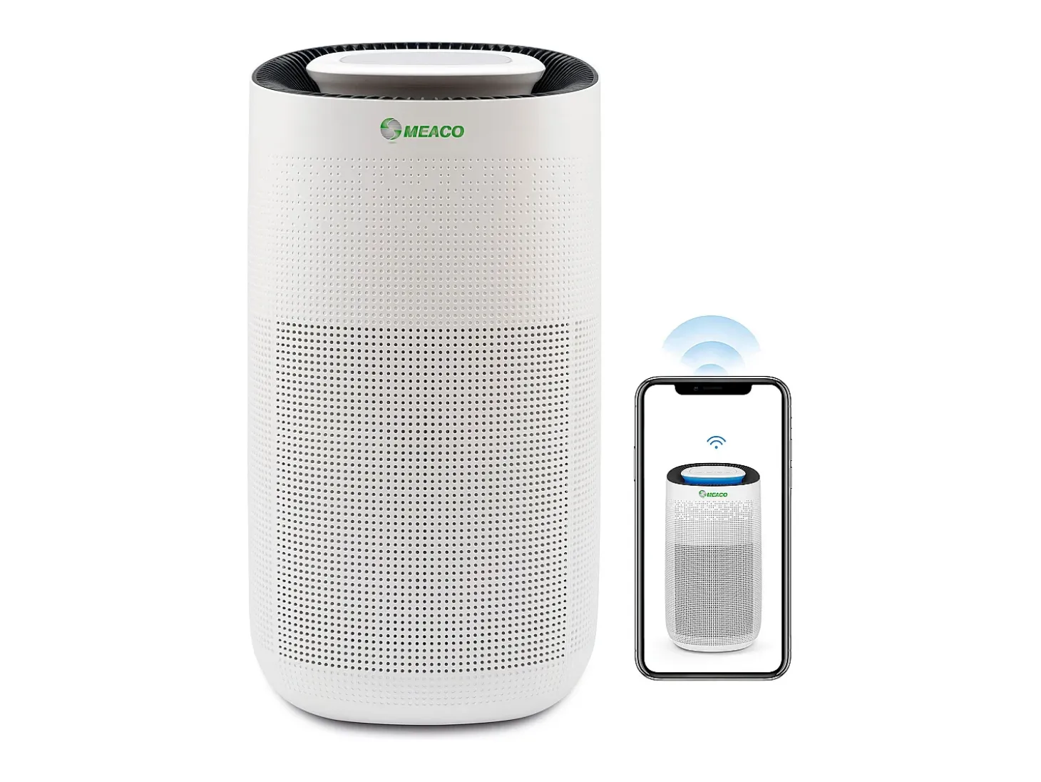 MEACO MeacoClean CA-HEPA 76x5, purificador de aire Wi-Fi, HEPA H13, ultrasilencioso 25 dB, sensor de calidad del aire, para hogar/oficina, blanco