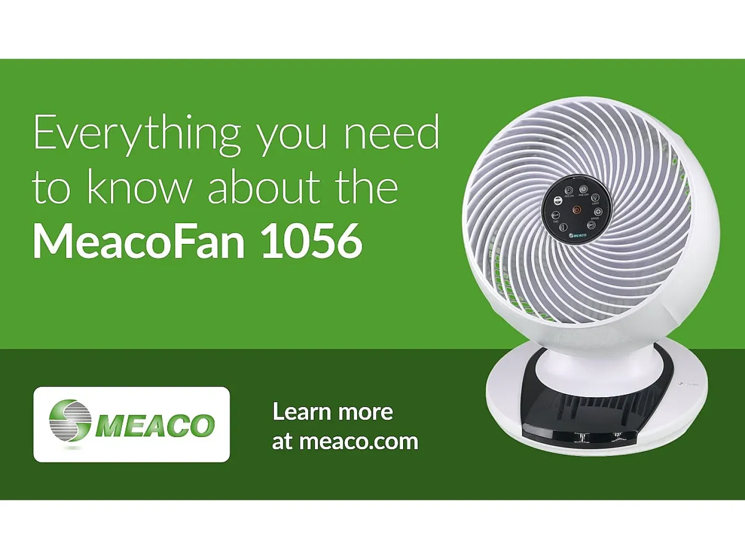 MEACO MeacoFan 1056: ventilador para dormitorio y salón, ultra silencioso, oscilación 360°, 12 velocidades, control remoto, bajo consumo, blanco