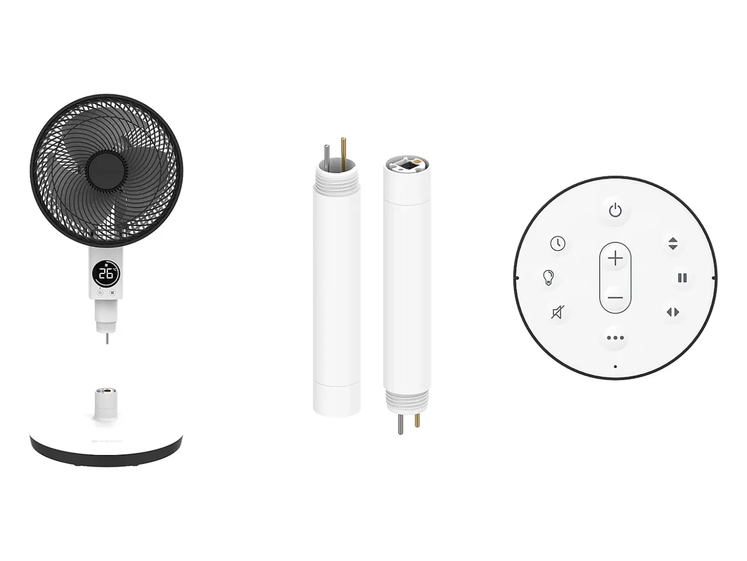 MEACO MeacoFan Sefte 10", ventilador de pie silencioso, altura ajustable, oscilación horizontal y vertical, motor sin escobillas, control remoto, color blanco.