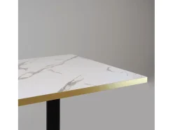 Mesa alta 70 x 70 cm - modelo Milán mármol blanco con cantos de latón