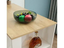Mesa alta bar cocina moderna taburetes con estantes Charmes - Blanco - Roble
