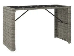 Mesa alta bar con superficie vidrio ratán PE gris 185x80x110 cm ES387965