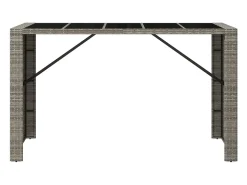 Mesa alta bar con superficie vidrio ratán PE gris 185x80x110 cm ES387965