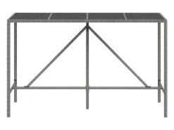 Mesa alta bar con superficie vidrio ratán PE gris 180x70x110 cm ES574735