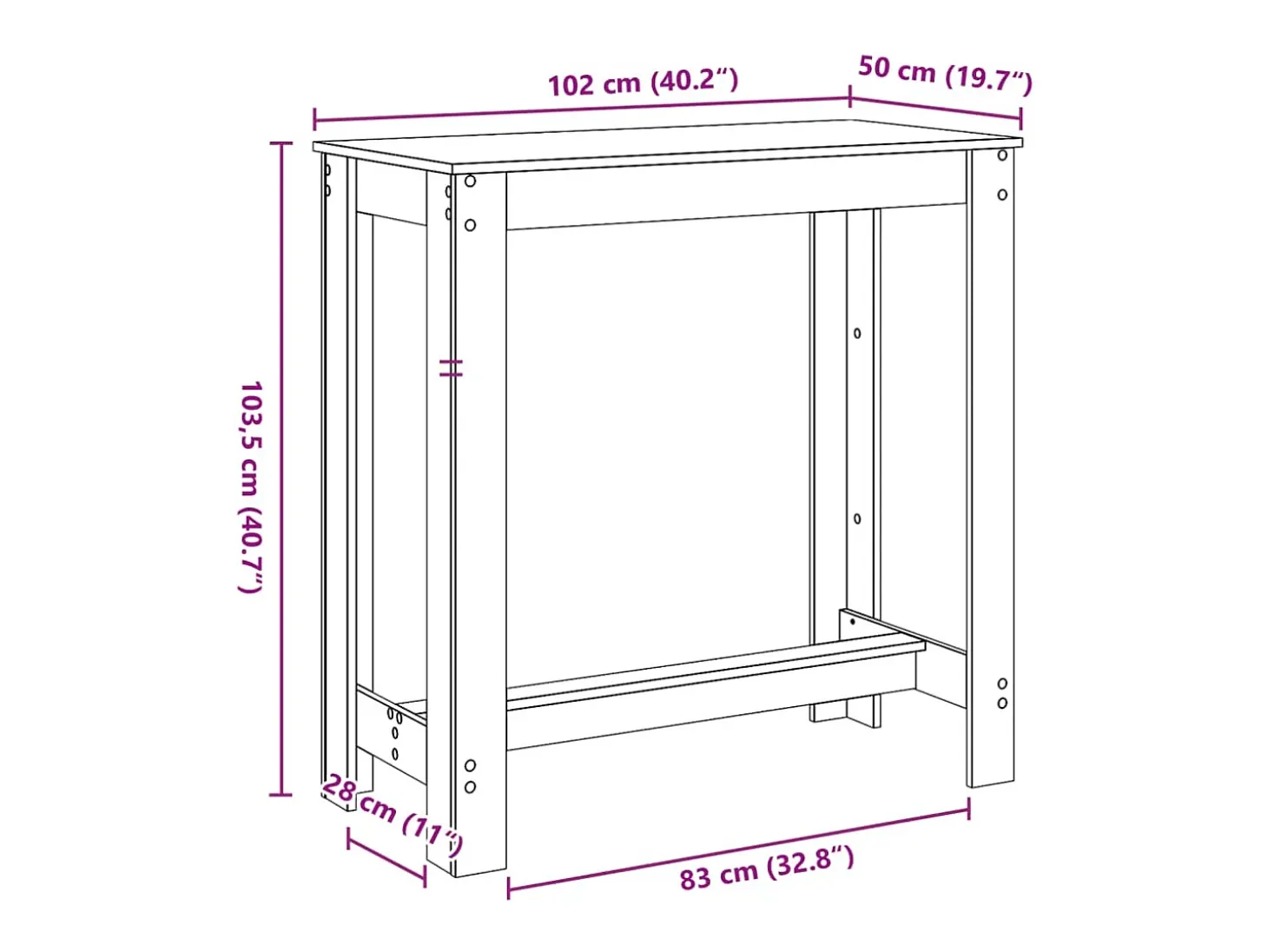 Mesa alta bar madera ingeniería roble artisian 102x50x103,5 cm