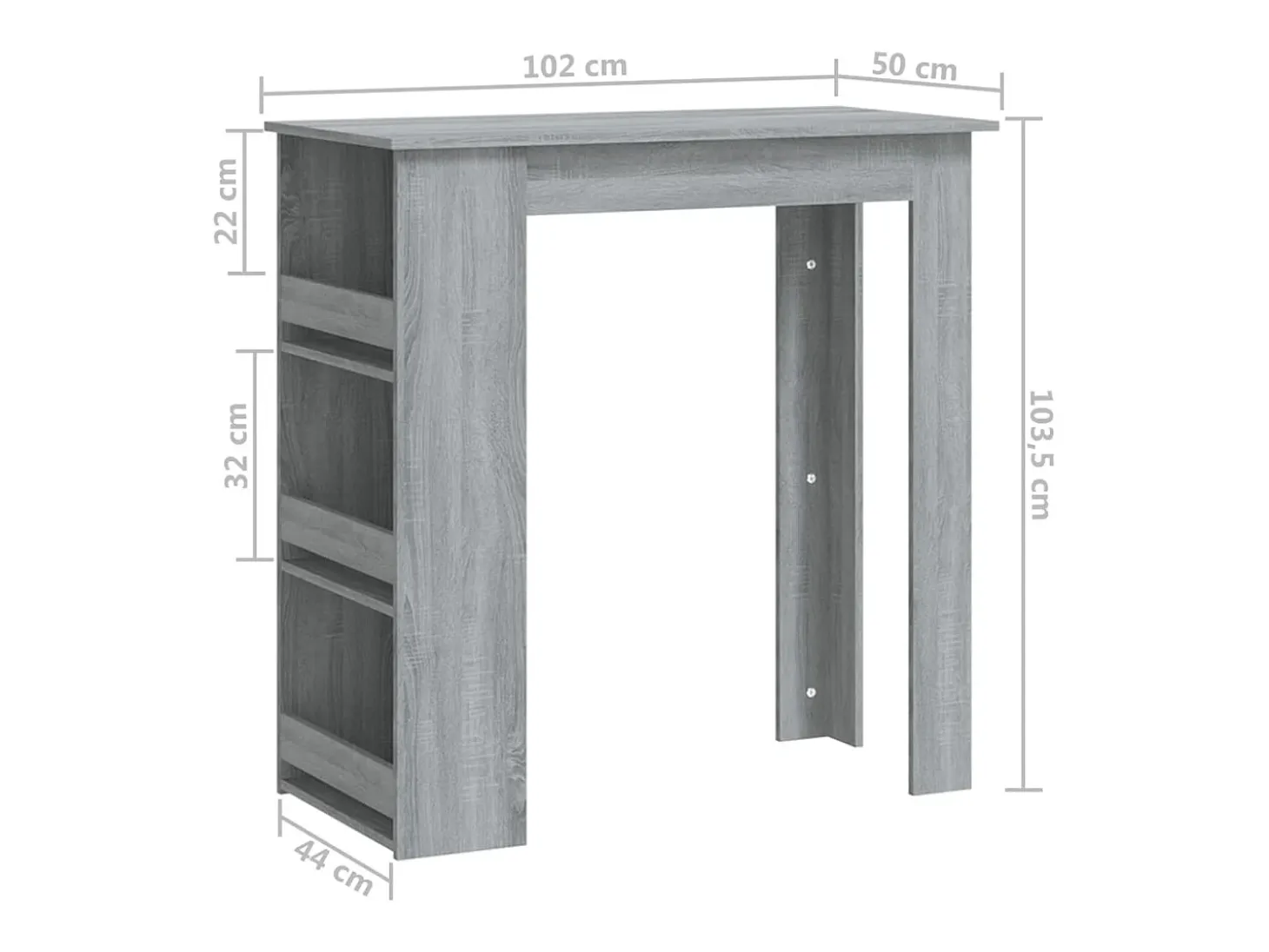 Mesa alta con estante gris Sonoma 102x50x103,5 cm