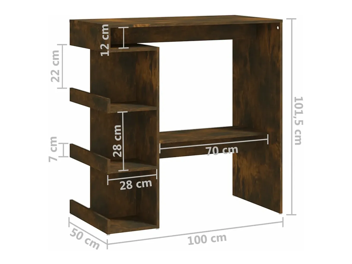 Mesa alta con estante roble ahumado 100x50x101,5 cm