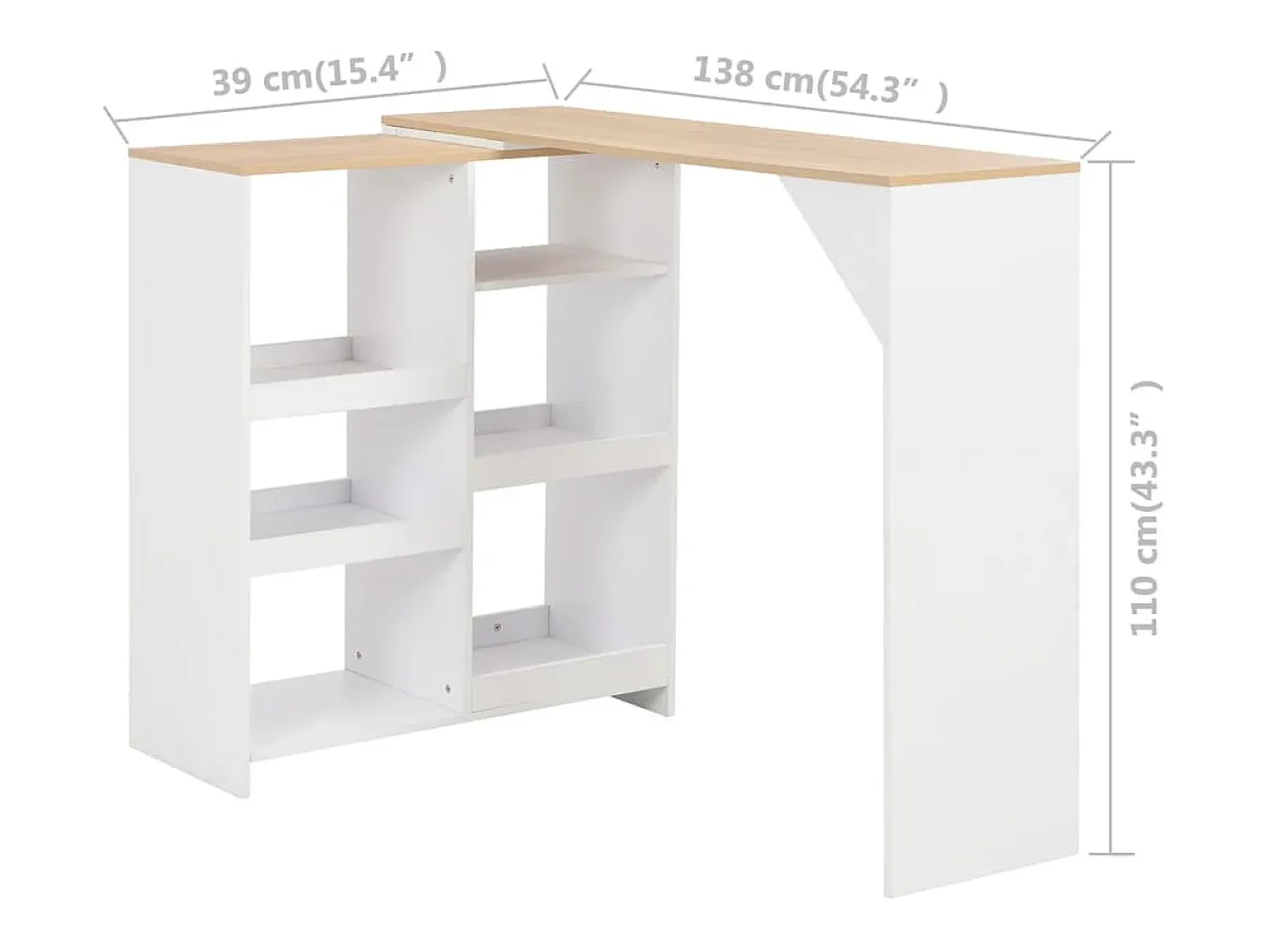 Mesa alta de bar con estante móvil blanca 138x39x110 cm