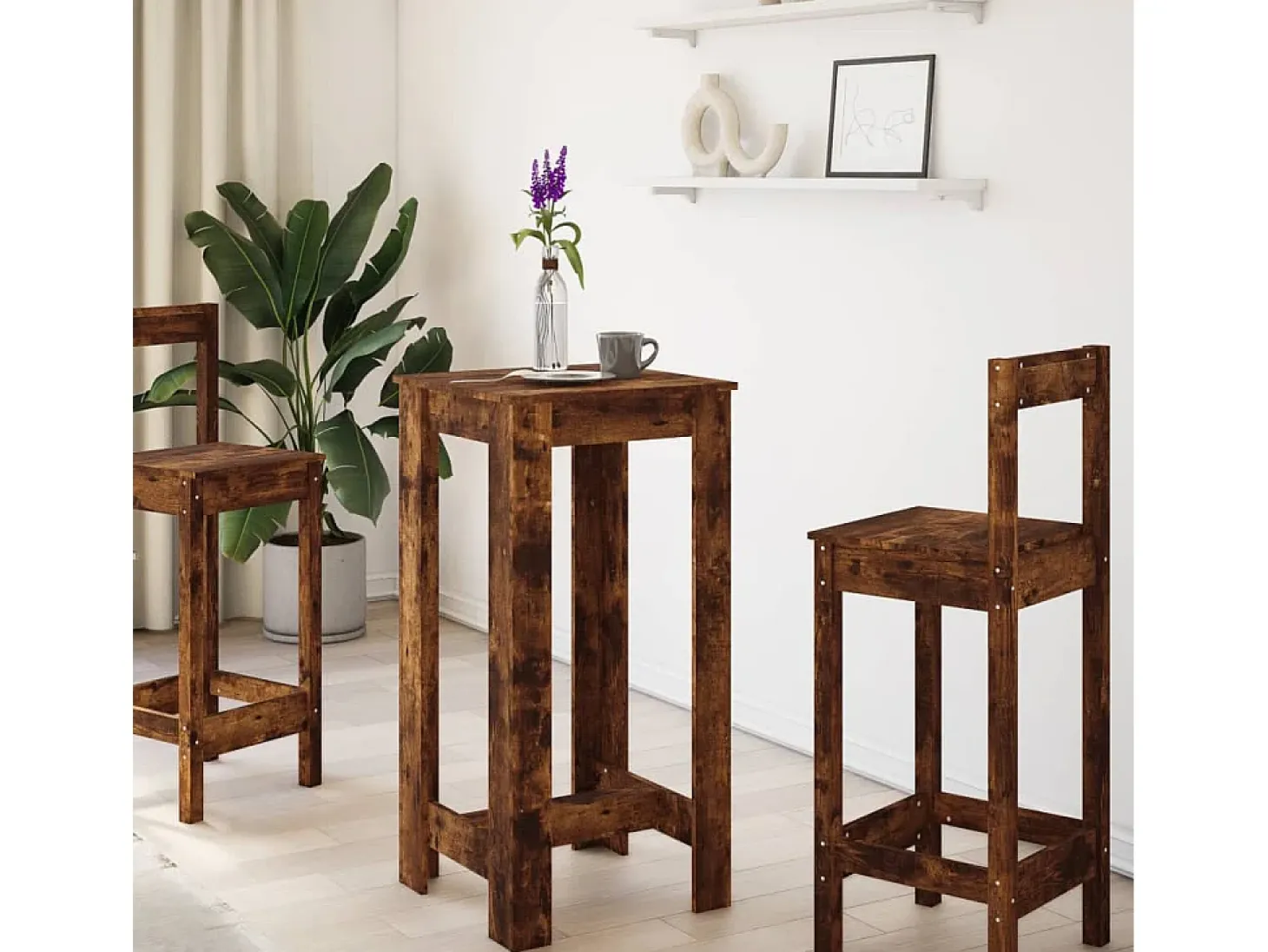 Mesa alta de bar madera ingeniería roble ahumado 51x50x103,5 cm