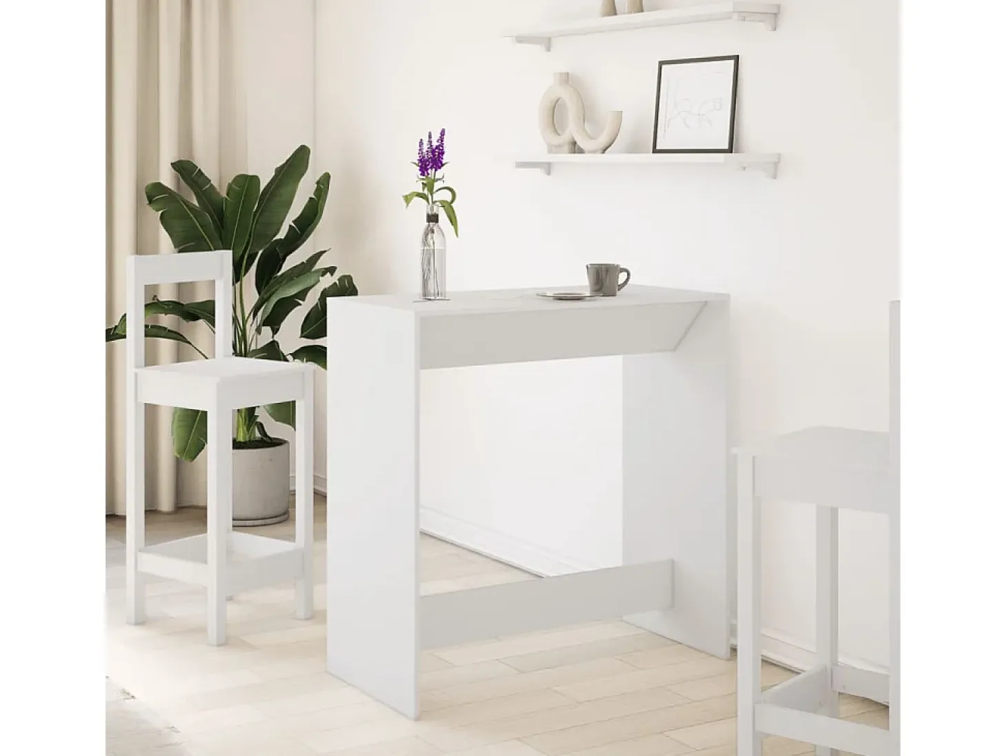 Mesa alta de bar madera ingeniería blanca 102x50x103,5 cm