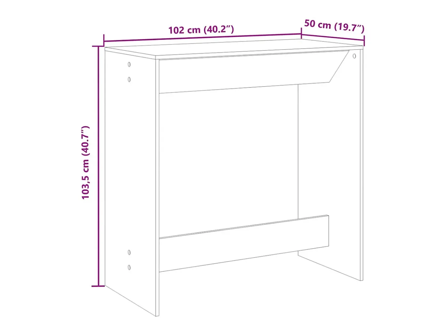 Mesa alta de bar madera ingeniería blanca 102x50x103,5 cm