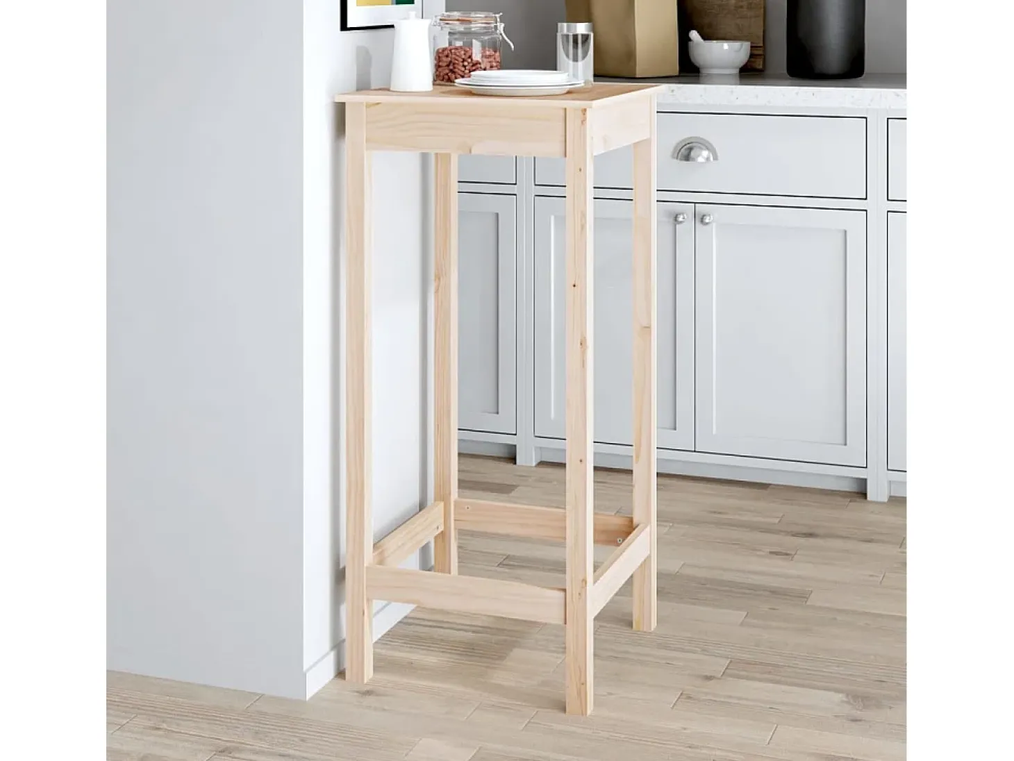 Mesa alta de bar madera maciza de pino 50x50x110 cm