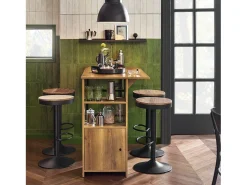 Mesa Alta de Bar Mesa Alta de Comedor con 1 Tablero Plegable Adicional, 1 Puerta y 2 Estantes 120 x 63 x 95 cm FWT98-PF SoBuy ES