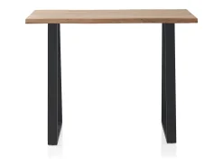 Mesa alta de bar 130x70 de madera maciza de acacia con patas metálicas negras