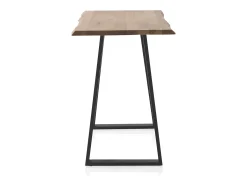 Mesa alta de bar 130x70 de madera maciza de acacia con patas metálicas negras